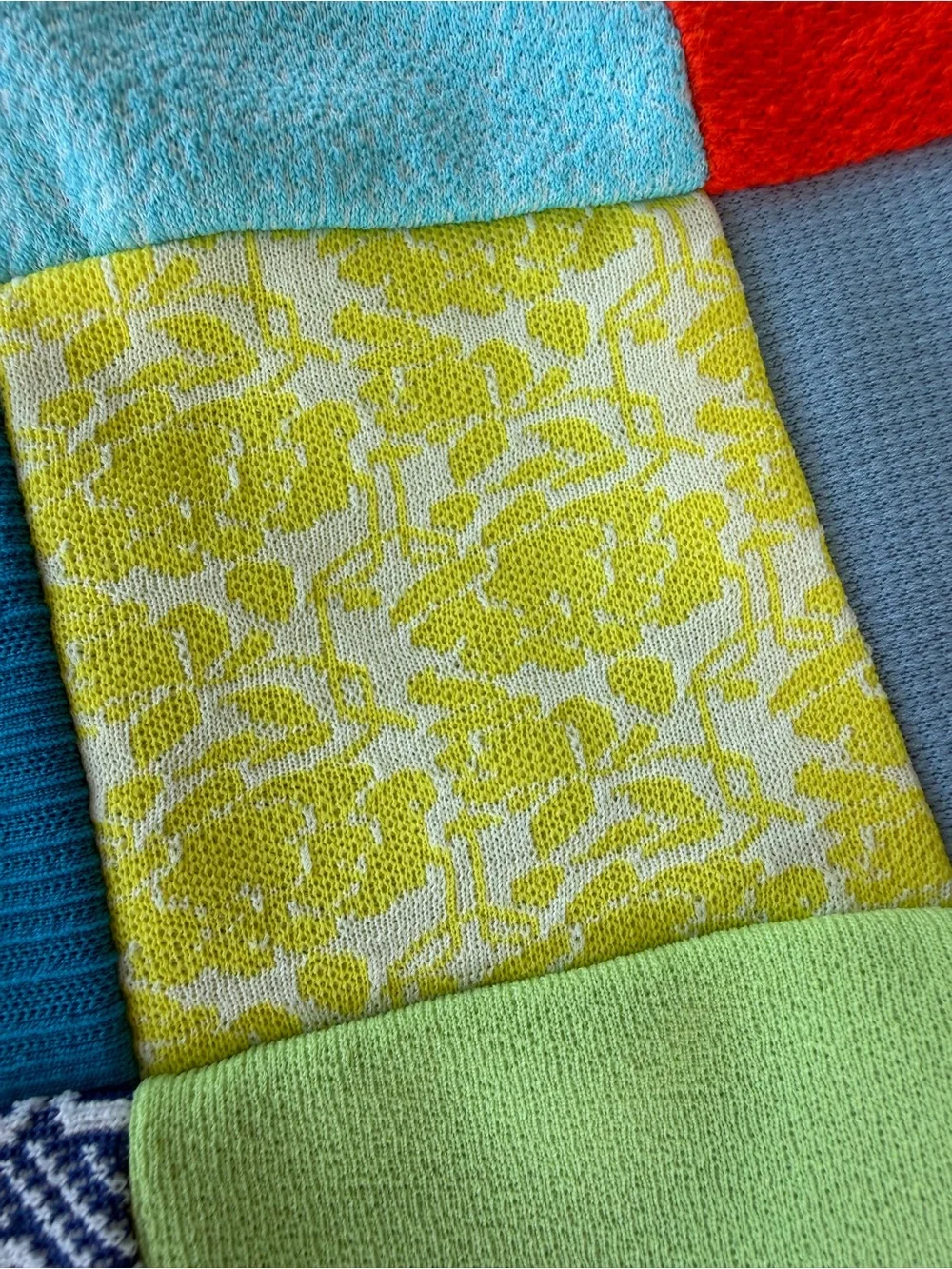 Vintage Double Knit Polyester Patchwork Scrap Quilt Bright Colorful 45x66